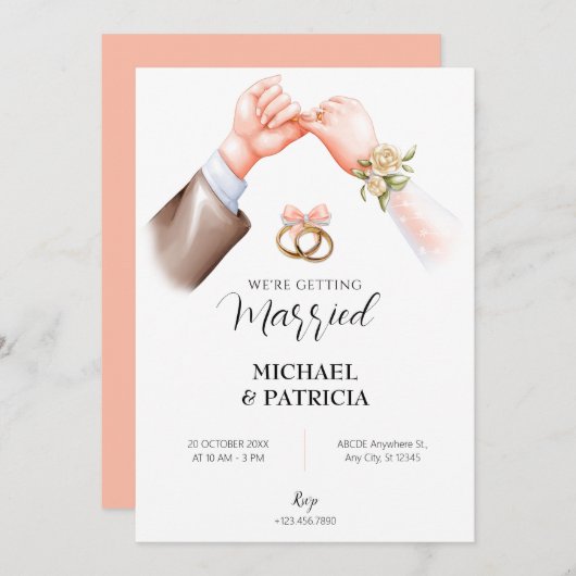 Roze zachte paar ring bruiloft Uitnodiging (Voorkant / Achterkant)