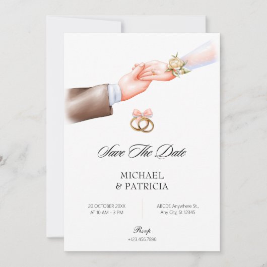 Roze zachte paar ring bruiloft Uitnodiging (Voorkant)
