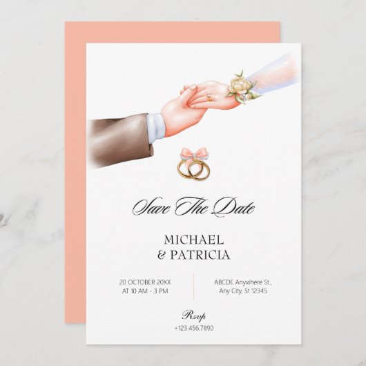 Roze zachte paar ring bruiloft Uitnodiging (Voorkant / Achterkant)