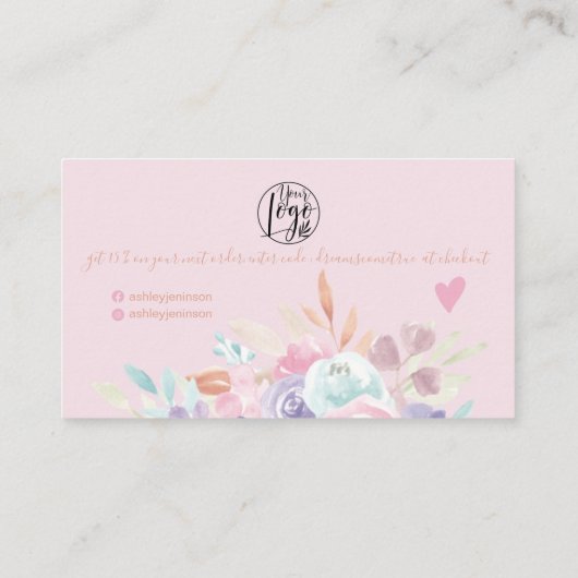 Roze zachte pastel bloemige waterverf orde dank u visitekaartje (Achterkant)