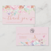 Roze zachte pastel bloemige waterverf orde dank u visitekaartje (Voorkant / Achterkant)