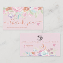 Roze zachte pastel bloemige waterverf orde dank u visitekaartje
