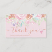 Roze zachte pastel bloemige waterverf orde dank u visitekaartje (Voorkant)