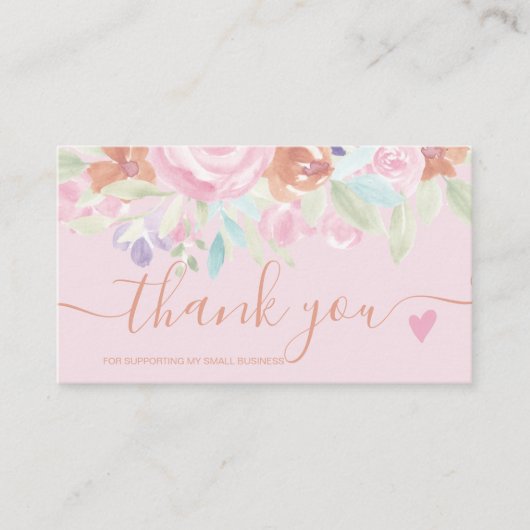 Roze zachte pastel bloemige waterverf orde dank u visitekaartje (Voorkant)
