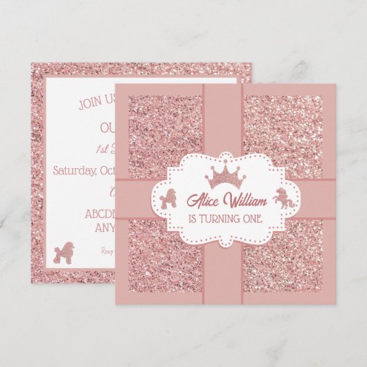 Roze zachte prinses glitter glinstering verjaardag kaart (Voorkant / Achterkant)