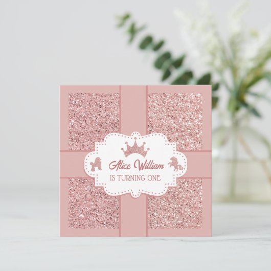 Roze zachte prinses glitter glinstering verjaardag kaart (Staand voorkant)