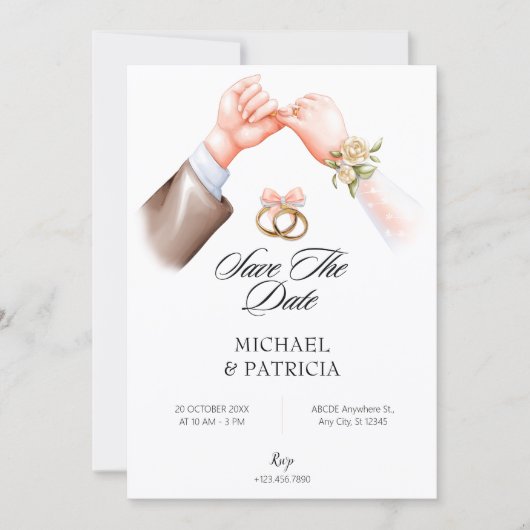 Roze zachte ring huwelijksuitnodiging voor koppels save the date (Voorkant)