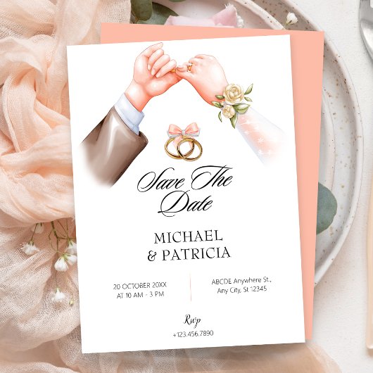 Roze zachte ring huwelijksuitnodiging voor koppels save the date