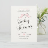Roze zachte strik baby shower kaart (Staand voorkant)