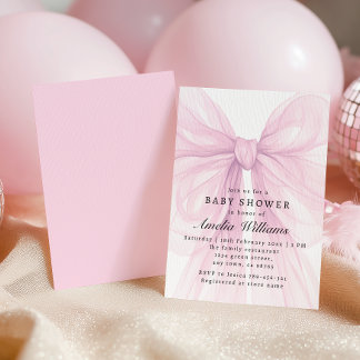 Roze Zachte Strik Meisje Baby Shower  Kaart