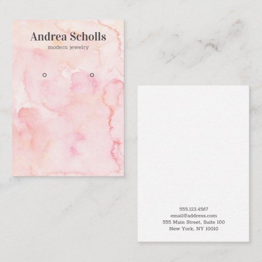 Roze Zachte Waterverf Vetgedrukte Sieraden Oorbel  Visitekaartje (Voorkant / Achterkant)