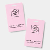 Roze Zakelijk Logo | Modern Personeel Staff Ontwer Badge (Voor- en achterkant)