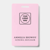 Roze Zakelijk Logo | Modern Personeel Staff Ontwer Badge (Achterkant)