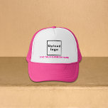 Roze Zakelijk Merk op Trucker Hat Trucker Pet<br><div class="desc">Roze business merk op aanpasbare trucker hoed. Pas het aan door uw bedrijfsnaam te typen en uw zakelijke logo te uploaden. U kunt het opnemen in uw promotionele producten, weggeefartikelen of geschenken aan uw klanten of klanten, een marketingstrategie om reclame te maken voor uw bedrijf of om uw merk te...</div>