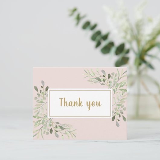 Roze Zakelijk Schrift Bedankt Lente Bladeren Kaart (Staand voorkant)