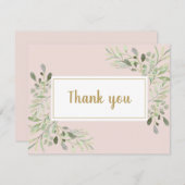Roze Zakelijk Schrift Bedankt Lente Bladeren Kaart (Voorkant / Achterkant)