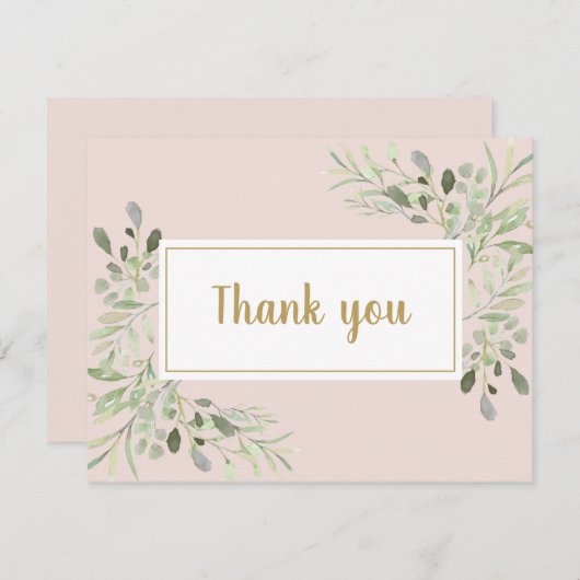Roze Zakelijk Schrift Bedankt Lente Bladeren Kaart (Voorkant / Achterkant)