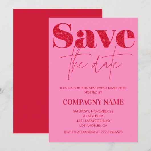 Roze zakelijke feest uitnodiging Save the date (Voorkant / Achterkant)