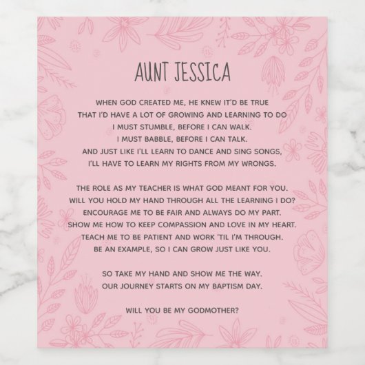 Roze zal je mijn godmoeders waslabel zijn wijn etiket (Enkel label)