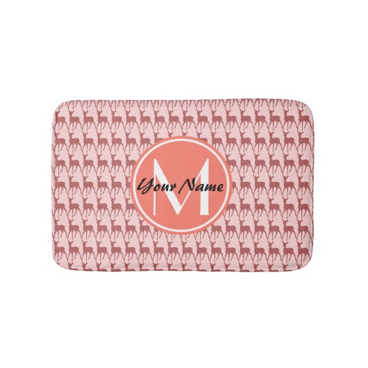 Roze zalm Deer, Aangepast monogram, Gepersonalisee Badmat (Voorkant)