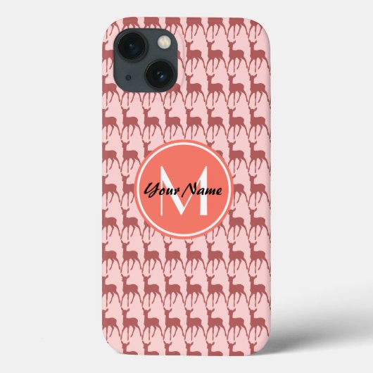 Roze zalm Deer, Aangepast monogram, Gepersonalisee Case-Mate iPhone Case (Achterkant)