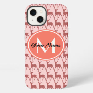 Roze zalm Deer, Aangepast monogram, Gepersonalisee iPhone 13 Hoesje