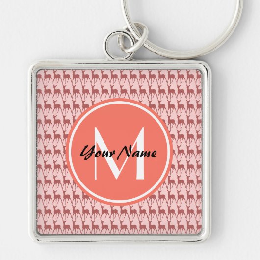 Roze zalm Deer, Aangepast monogram, Gepersonalisee Sleutelhanger (Voorkant)