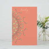 Roze zalm en goudzalm Mandala met diamanten Briefpapier (Staand voorkant)