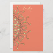 Roze zalm en goudzalm Mandala met diamanten Briefpapier (Voorkant / Achterkant)