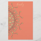 Roze zalm en goudzalm Mandala met diamanten Briefpapier (Voorkant)