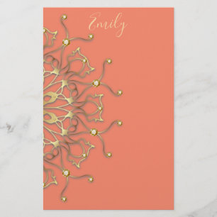 Roze zalm en goudzalm Mandala met diamanten Briefpapier