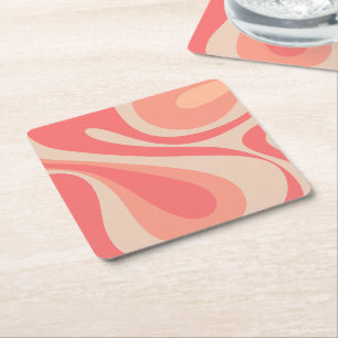 Roze Zalm Mod Swirl Pastel Abstract esthetisch Kartonnen Onderzetters