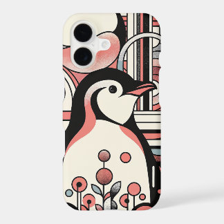 Roze Zalm Pinguïn Kunst in Geometrie Retro Pastel