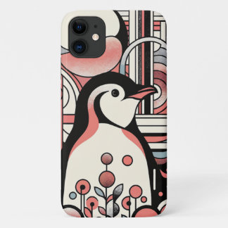 Roze Zalm Pinguïn Kunst in Geometrie Retro Pastel Case-Mate iPhone Case