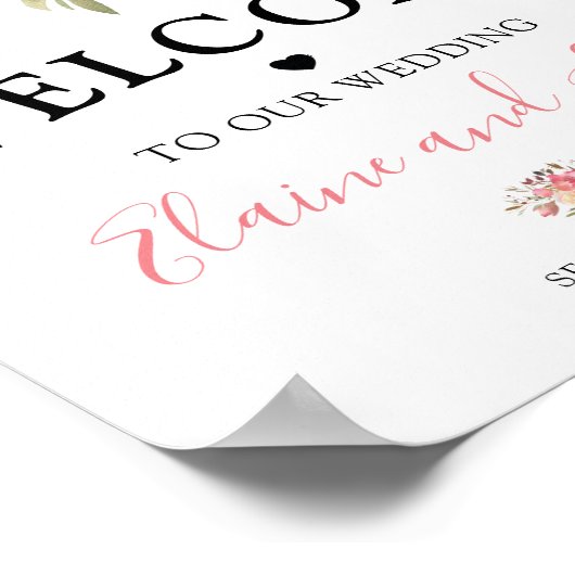 roze zalm welkom bruiloft poster (Hoek)