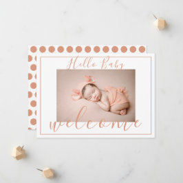 Roze zalm Welkom Hallo Baby Fotogeboorte Aankondiging