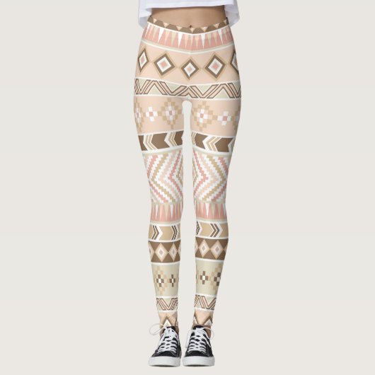 Roze Zand Beige Tribal Aztec Stripe Legging (Voorkant)