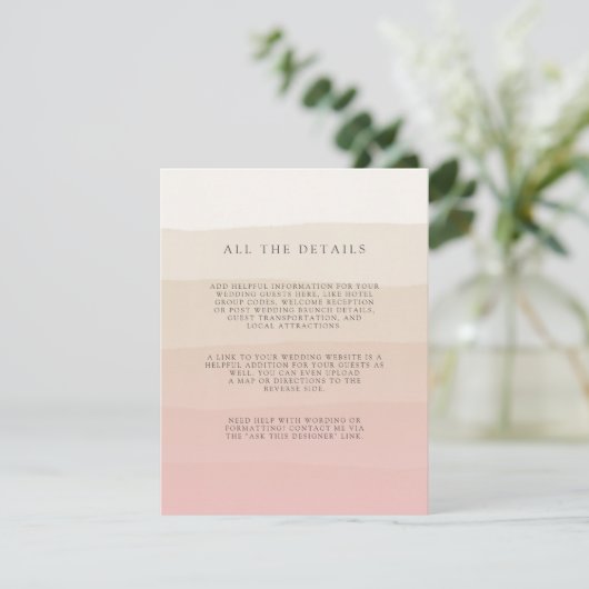 Roze zand | Details van de bruiloft Informatiekaartje (Staand voorkant)