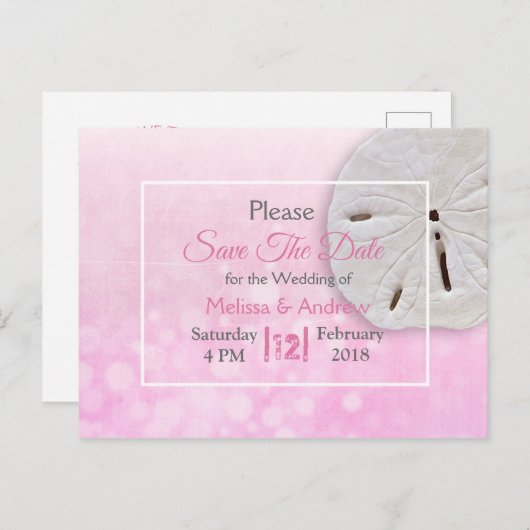 Roze Zand Dollar Thema Bruiloft Save the Date Aankondigingskaart (Voorkant / Achterkant)