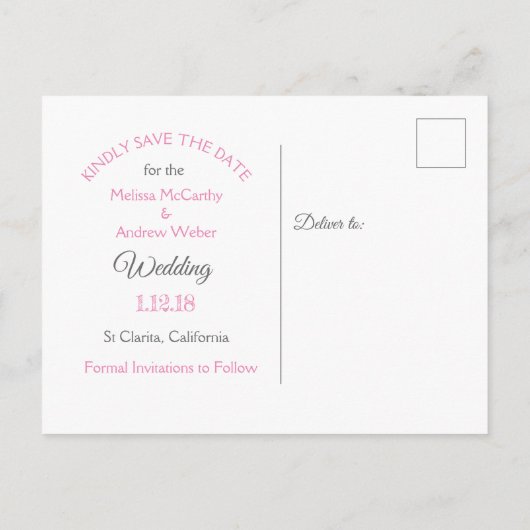 Roze Zand Dollar Thema Bruiloft Save the Date Aankondigingskaart (Achterkant)