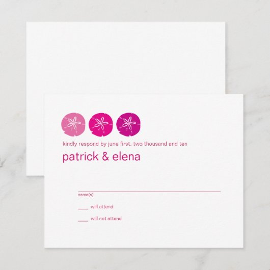 Roze zanddollar, RSVP-kaart voor strand bruiloft RSVP Kaartje (Voorkant / Achterkant)