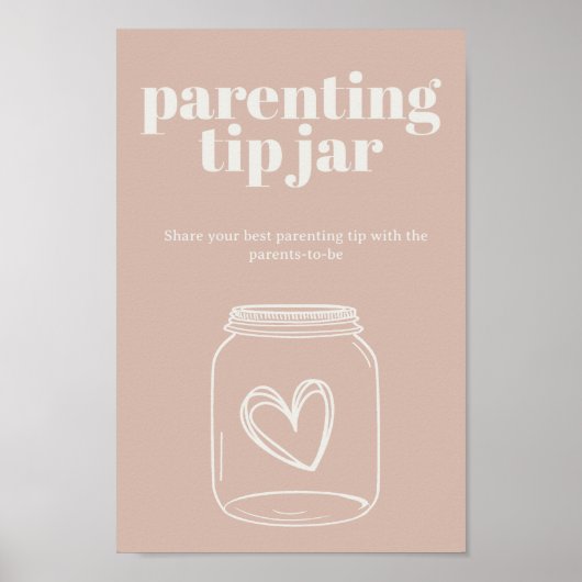 Roze Zandsteen Typografie Baby Ouderschap Tip Jar Poster (Voorkant)