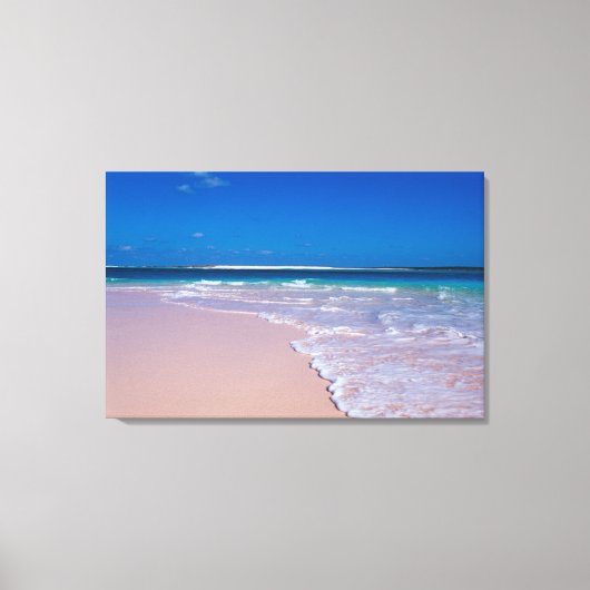 Roze zandstrand op Conch Bay, Cat Island Canvas Afdruk (Voorkant)
