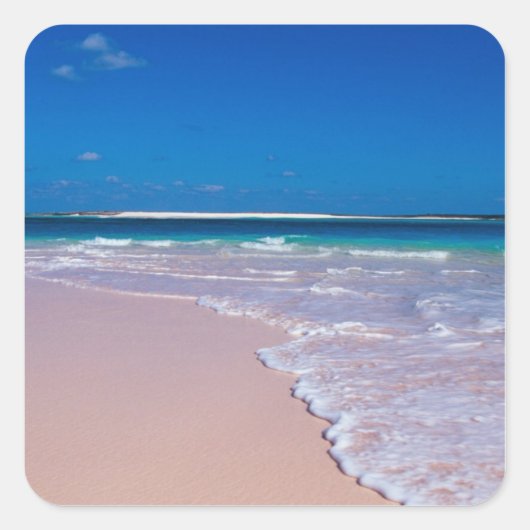 Roze zandstrand op Conch Bay, Cat Island Vierkante Sticker (Voorkant)