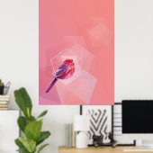Roze Zangvogel in Abstracte Kunst Poster (Thuiskantoor)