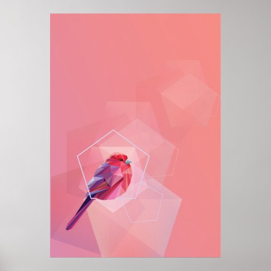 Roze Zangvogel in Abstracte Kunst Poster (Voorkant)
