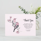 Roze zangvogels op een boomtak bedankkaart (Staand voorkant)