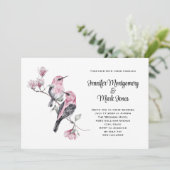 Roze zangvogels op een boomtak bruiloft kaart (Staand voorkant)