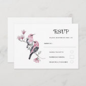 Roze zangvogels op een boomtak bruiloft RSVP kaartje (Voorkant / Achterkant)