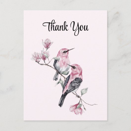Roze zangvogels op een boomtak Dank u Briefkaart (Voorkant)